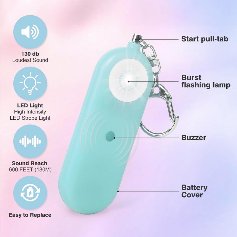 MtMinn Personal Safety Alarm for Women - 2 Pack 130dB Self Defense Keychains Siren Whistle & LED Strobe Light - Emergency Security Safe Protection Devices for Kids Elderly - Image 3